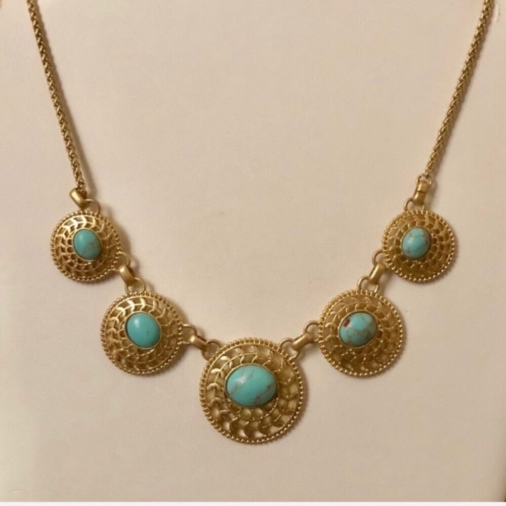 New Lucky Brand Turquoise and Gold Toned Necklace